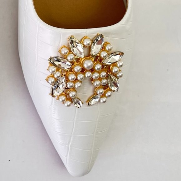 NEW Crocodile Pattern Flat Mules with Rhinestone & Faux Pearl, Sz EU 38( US 7.5) - Picture 2 of 14